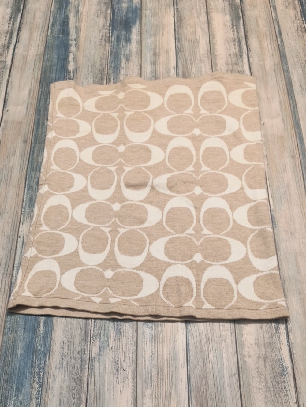 Coach Beige and White Monogram Patterned Infinity Scarf